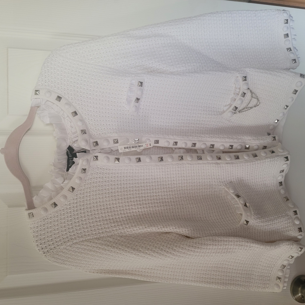 White House Black Market White Stud-Trim Knit Blazer